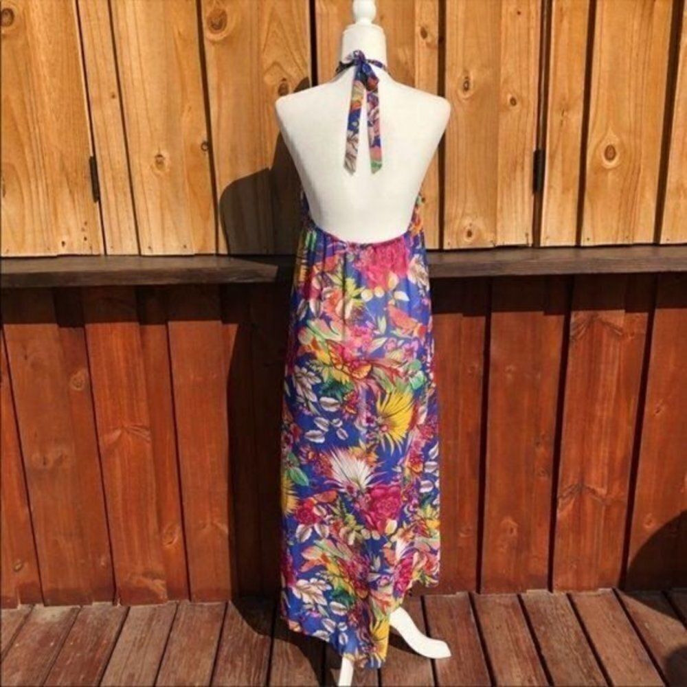Francesca’s NEW Floral Tropical Halter Swimsuit Cover Up Maxi Dress Size M/L - Picture 4 of 4